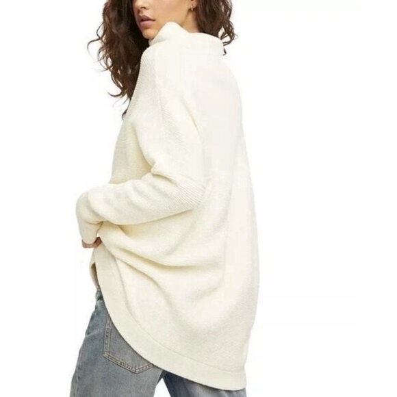 Free People Ottoman Slouchy Tunic In Ecru Cream Mock Neck Oversized Comfy Cozy L - Picture 3 of 5